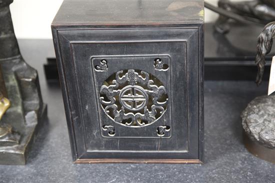 A 19th century Chinese hardwood mantel clock, 20in.